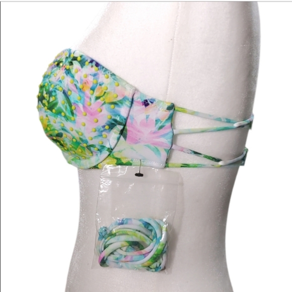 Victoria's Secret Tropical Green Rhinestone Push Up Bikini Top Woman's Size 34C - Picture 3 of 11